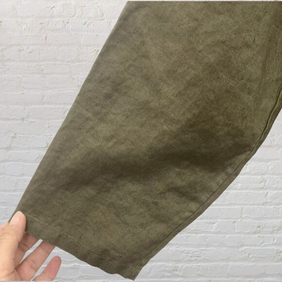 Max Studio Shirt Size M 100% Linen Olive Green Button Front 3/4 Sleeve - Picture 9 of 13